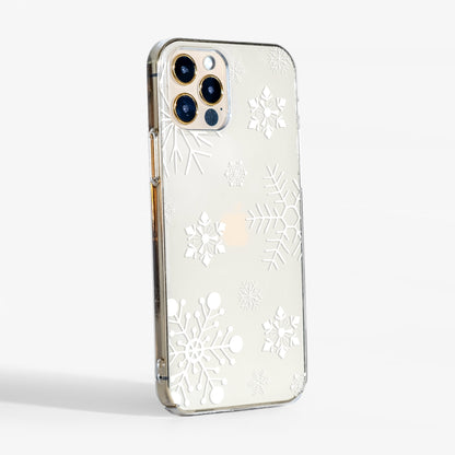 WInter Snowflakes Phone case showing   transparent edges and slim profile.
