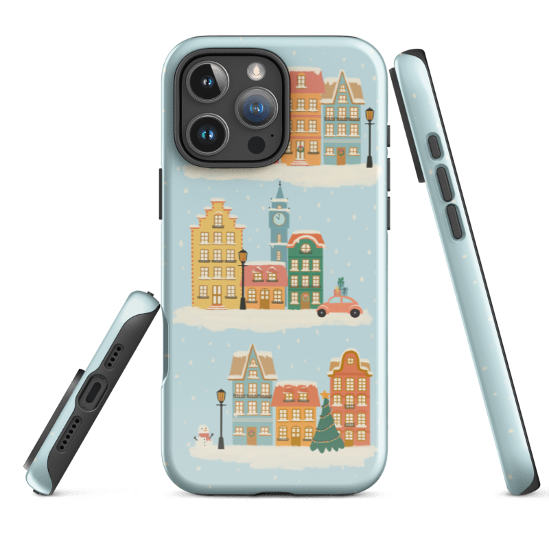 the Winter Town Tough Case showing glossy wraparound design and slim dual layer protective shell