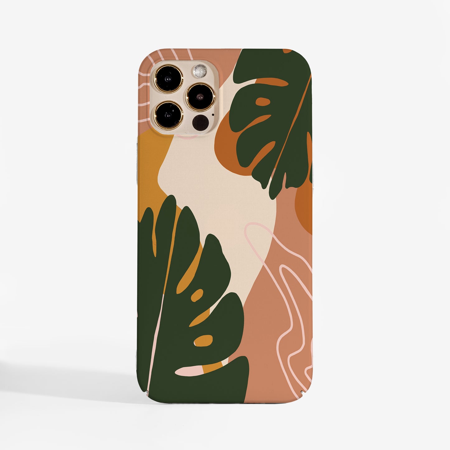 Hard phone case featuring warm earthy tones and abstract shapes and botanical elements — ideal for those looking for a stylish, artistic phone case with durable protection