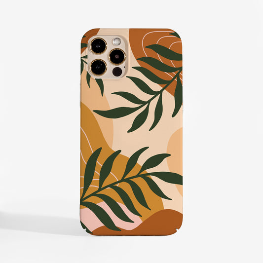 Phone case with delicate botanical art and abstract shapes in warm autumn shades — adds seasonal charm and protection while keeping your phone lightweight and pretty.
