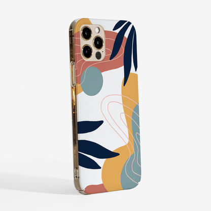 Hard phone case with a mix of abstract and natural elements, featuring clear transparent sides — modern, durable, and perfect for design lovers