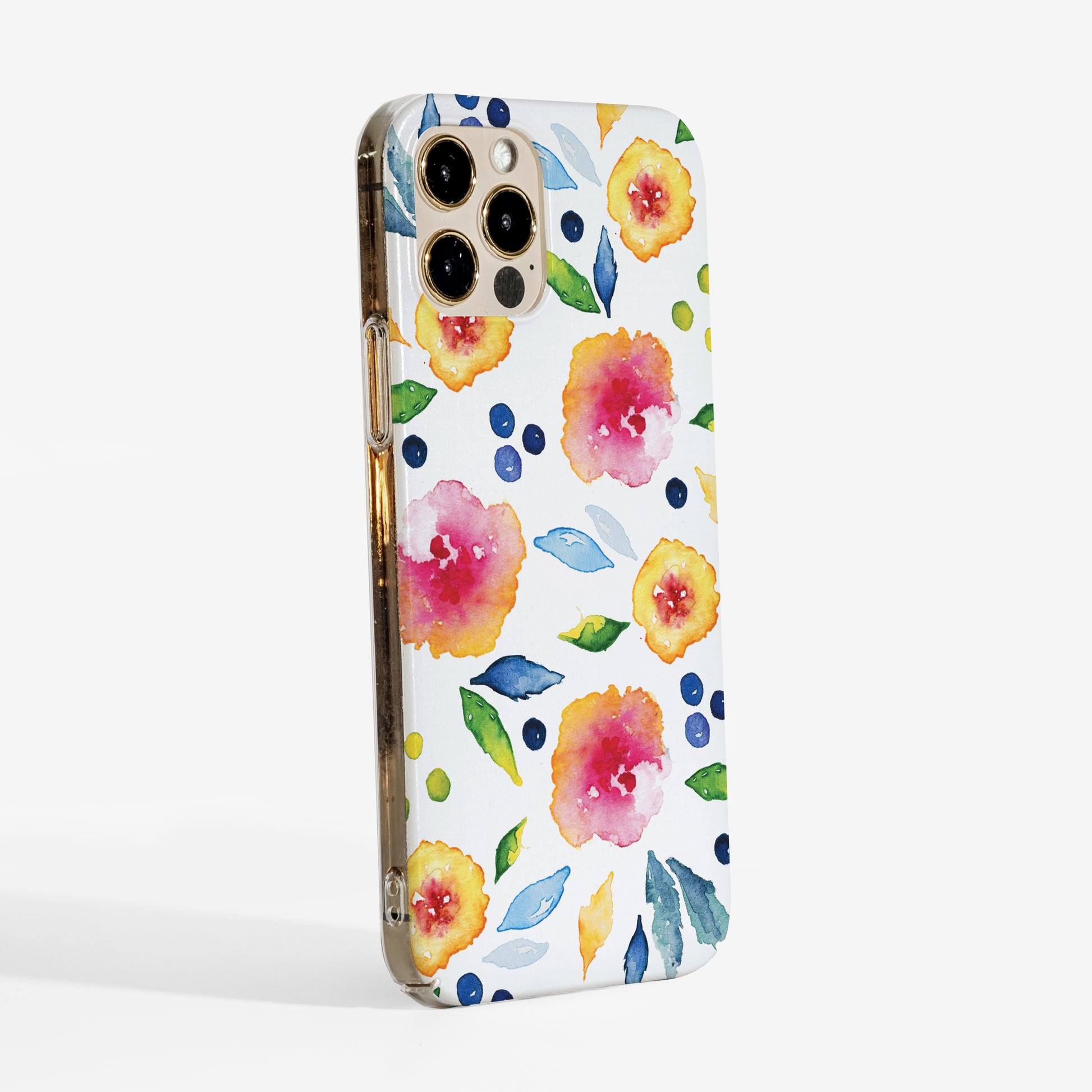 Floral hard phone case with warm autumn watercolour flowers and clear sides — artistic and durable design to protect your phone beautifully