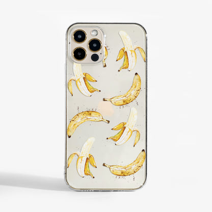 Clear phone case with playful watercolour banana design — fun, lightweight, and protective, perfect for anyone looking for a quirky artistic case