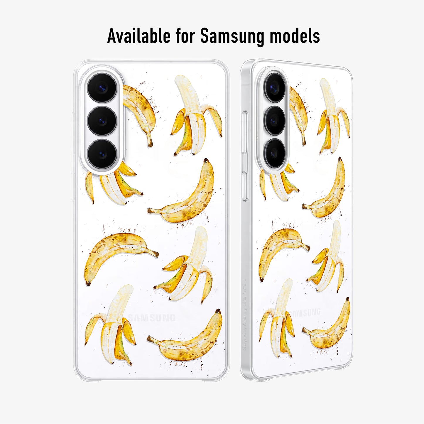 Samsung Galaxy Phone case with banana pattern on a clear background