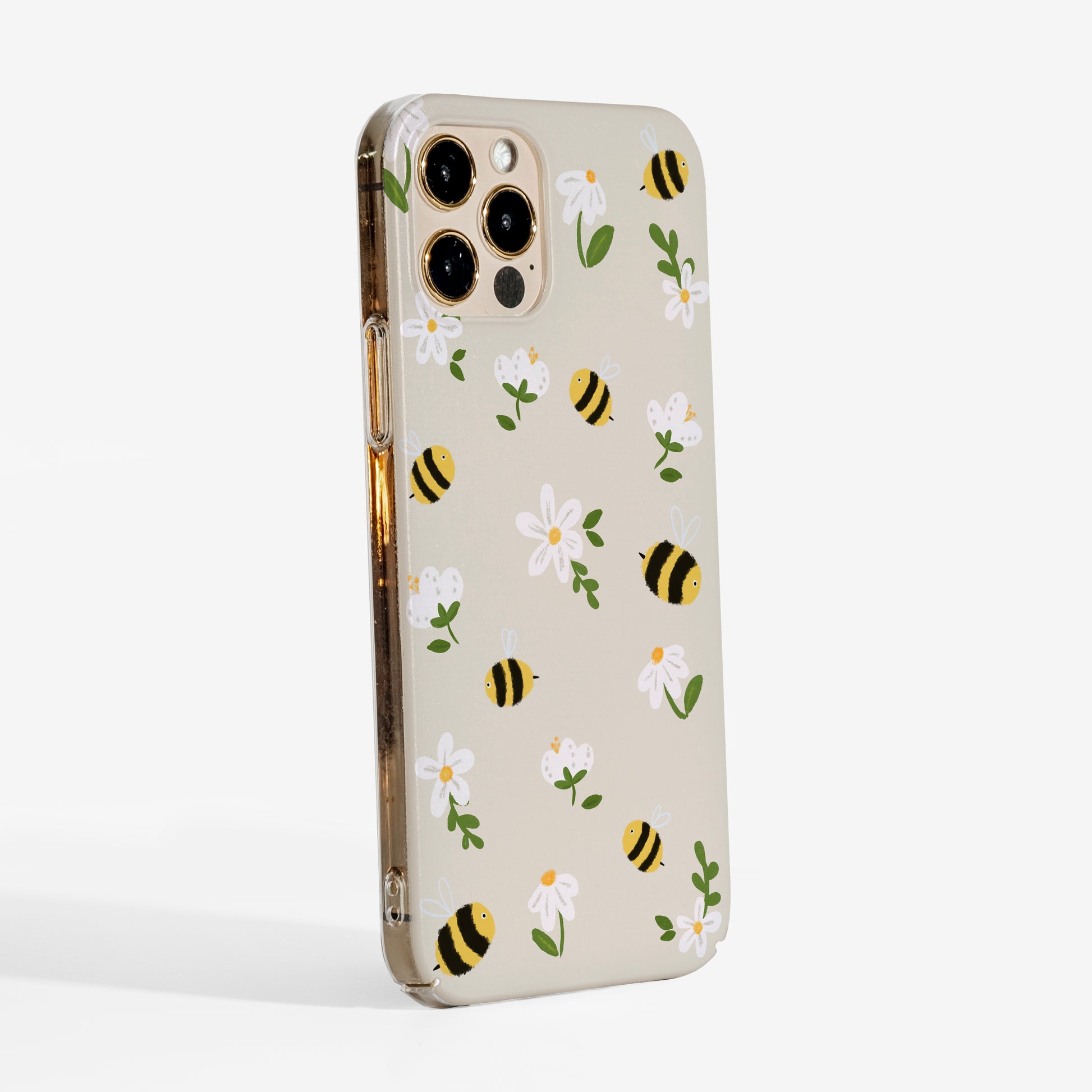 Durable Phone case with bee and flower design on a light background, and transparent sides — fun, slim, and protective, perfect for anyone who loves their accessories with character
