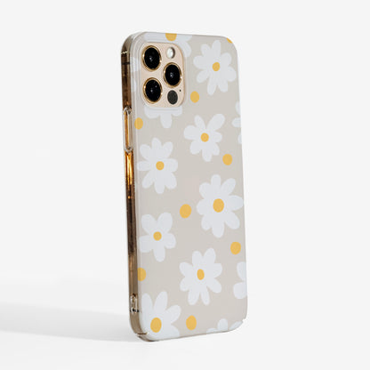 Side view of a slim, hard floral phone case with transparent edges and scratch-resistant print — sleek, protective, and made to last