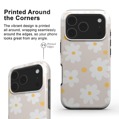 Beige Daisy Tough Phone showing edge-to-edge print