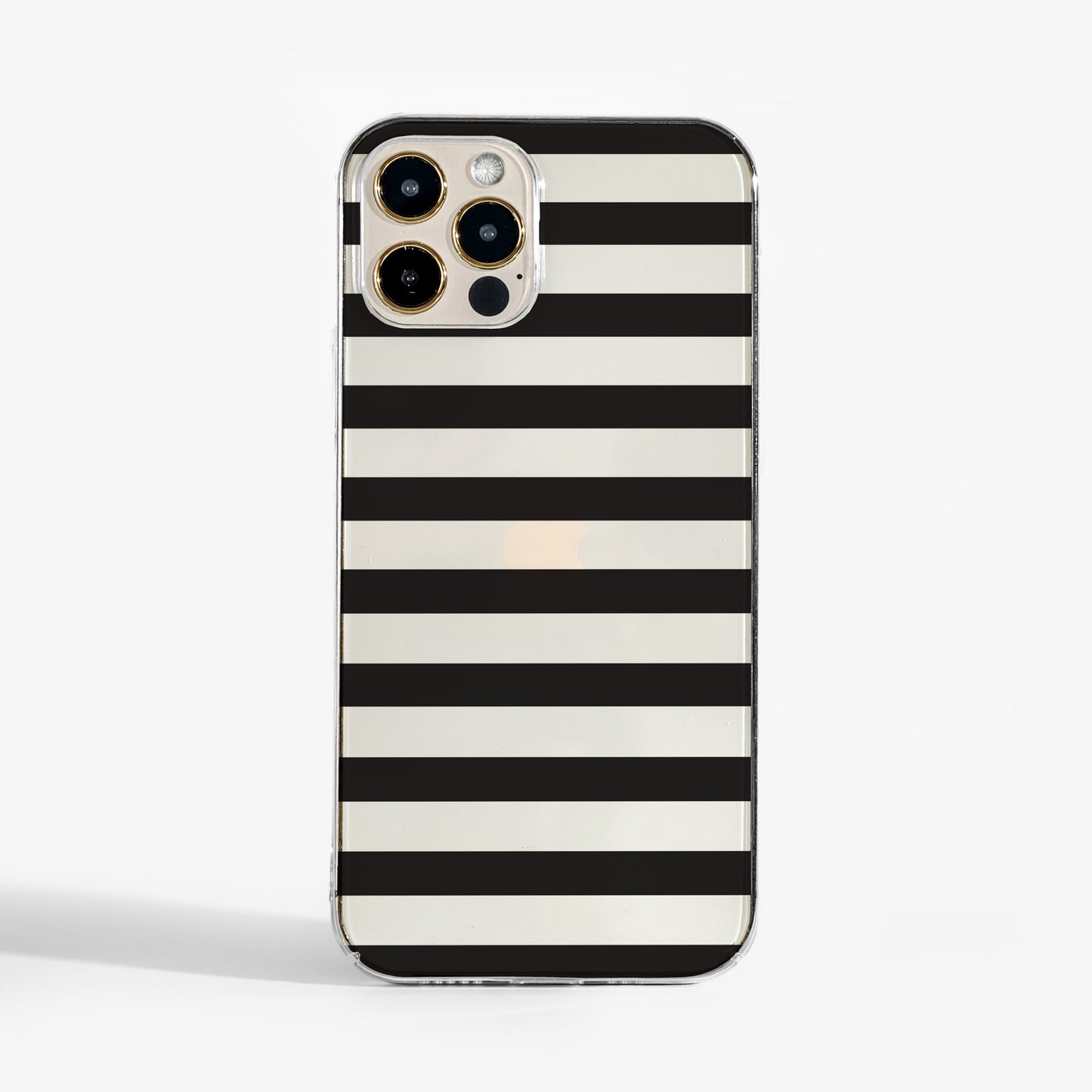 Clear phone case with black stripes — transparent, minimal design that adds a chic edge and reliable protection to everyday looks.