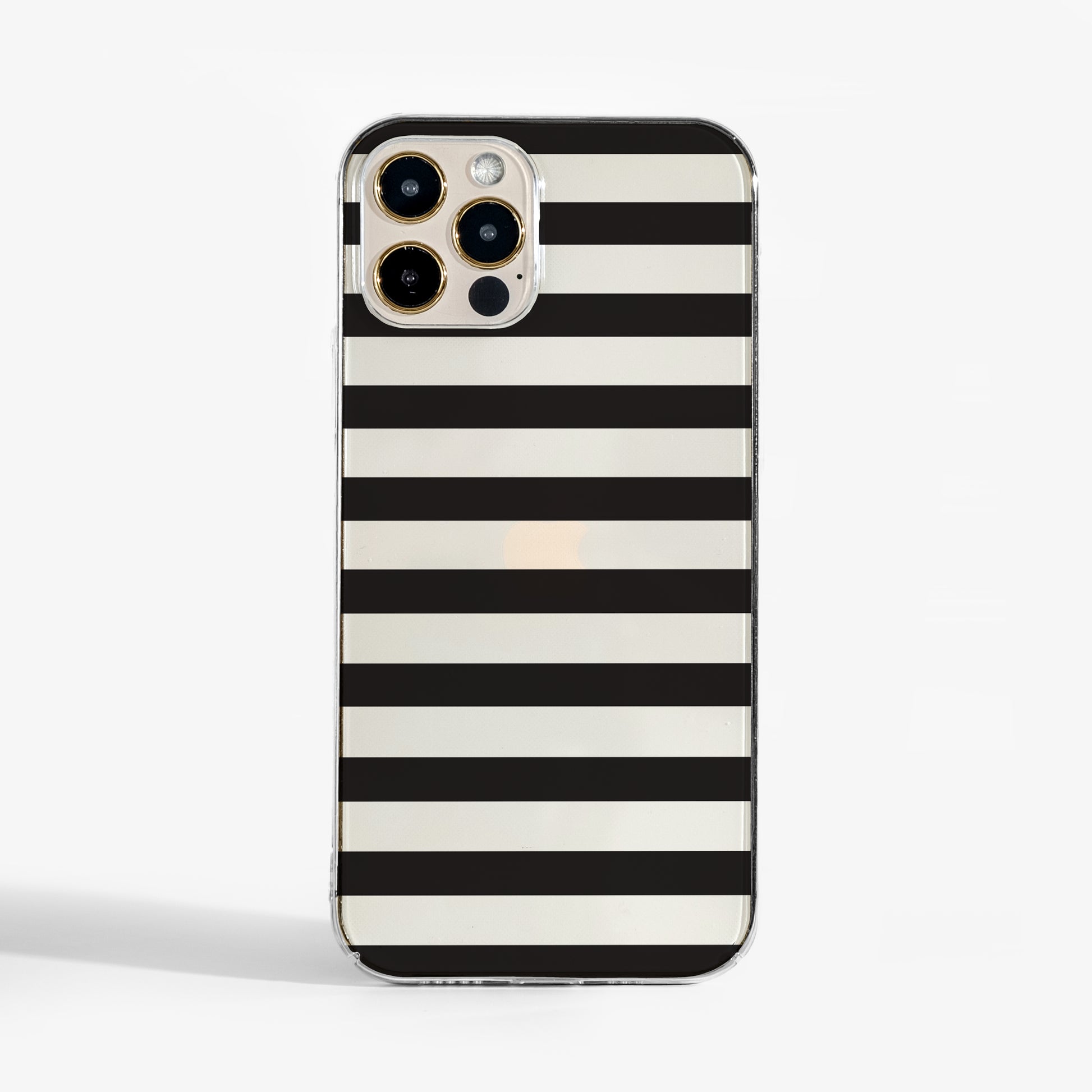 Clear phone case with black stripes — transparent, minimal design that adds a chic edge and reliable protection to everyday looks.