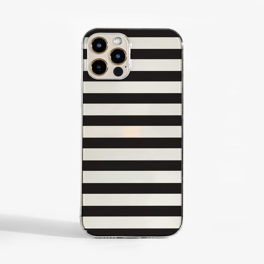 Clear phone case with black stripes — transparent, minimal design that adds a chic edge and reliable protection to everyday looks.