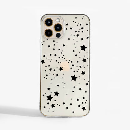 Stylish clear phone case with black star print — a dreamy art phone case that mixes style with everyday protection.