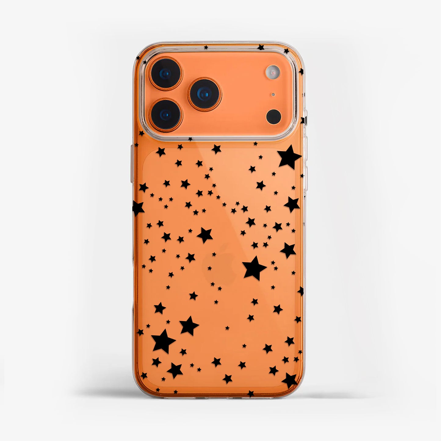Clear phone case with black stars design - cute and protective tech accessory for your iPhone, Samsung, or Google Pixel. 