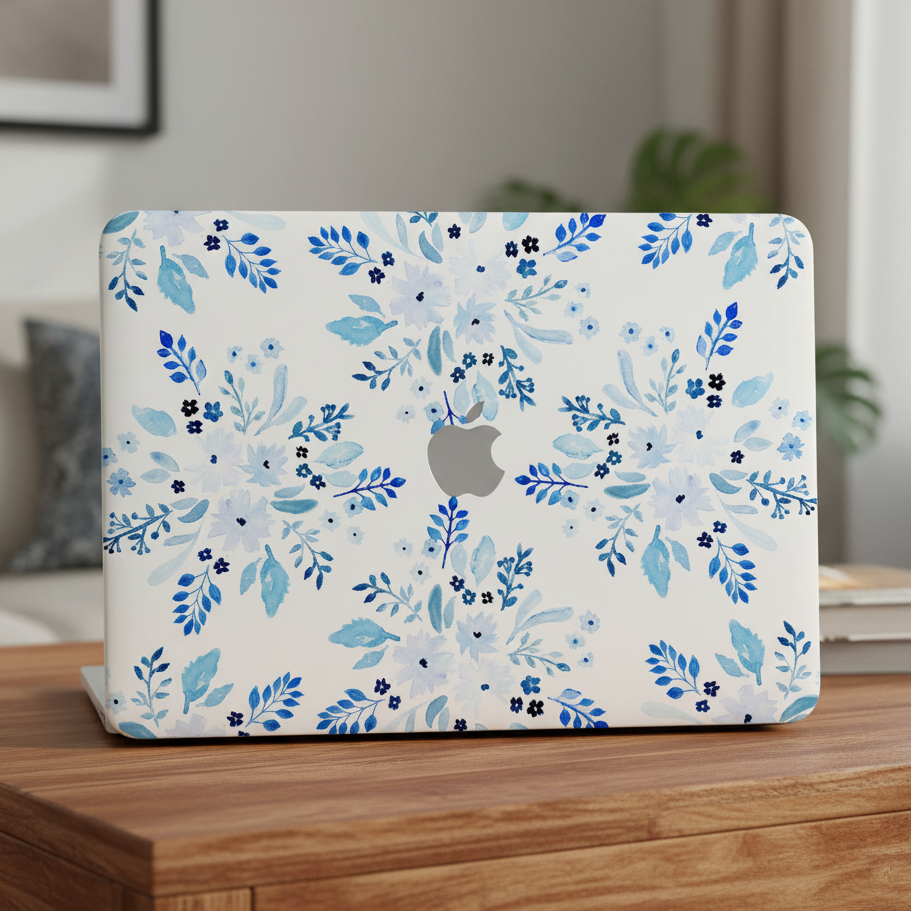 Laptop with blue floral pattern for a floral aesthetic 