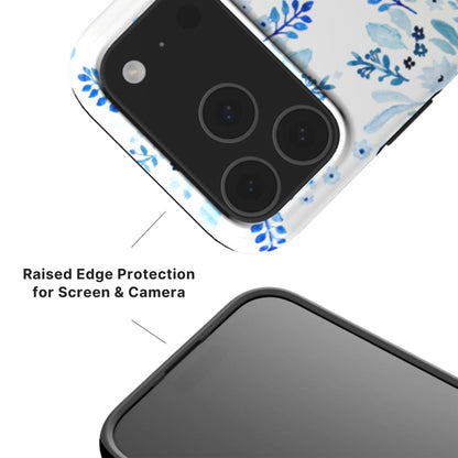 Blue Florals Tough Phone Case with raised camera and screen edge
