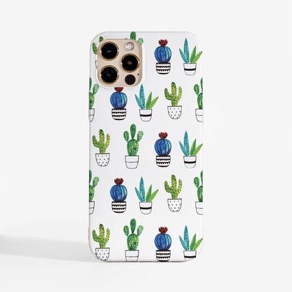 Cactus designer phone case — protective matte cover with vibrant green, turquoise and blue cactus artwork