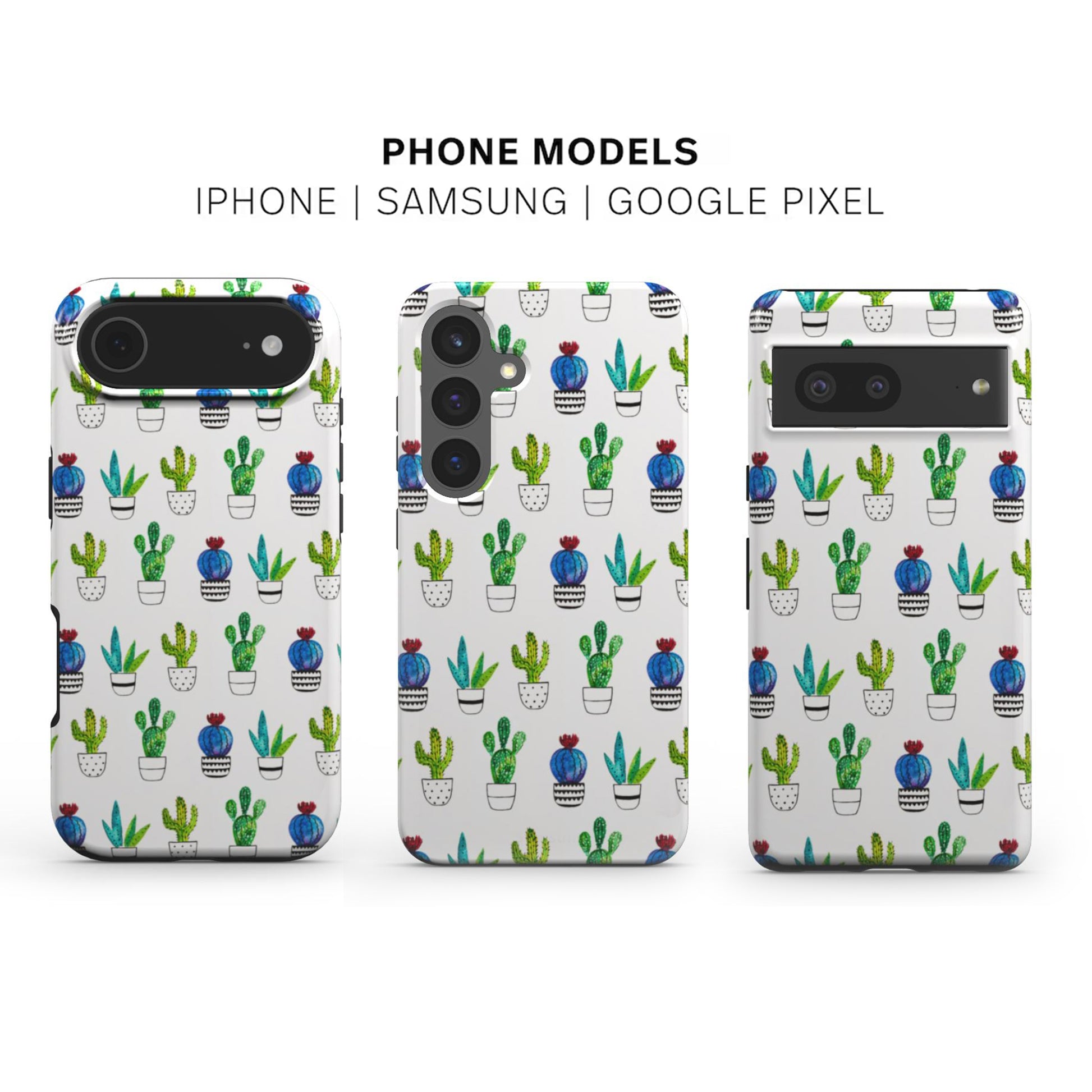Cactus Phone case available for iPhone, Samsung and Google models