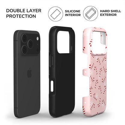 christmas phone case with candy cane design and a dual layer protectie shell