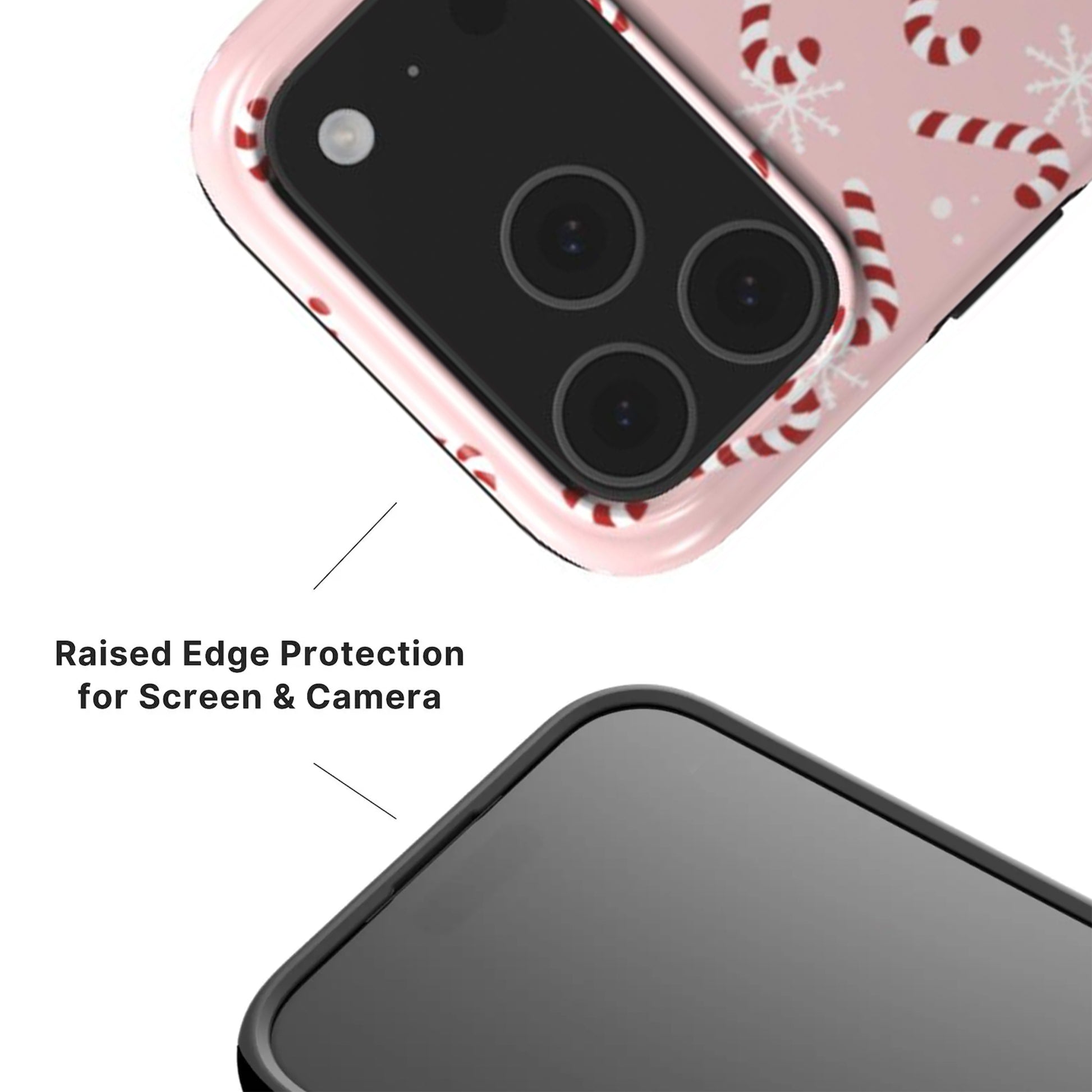candy cane tough phone case with raised camera and screen edge for extra protection