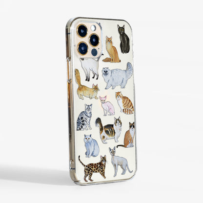  Side angle showing transparent sides and protective fit of the cats clear phone case.