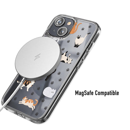 Clear Cats Phone case with cat illustrations showing MagSafe compatibility 