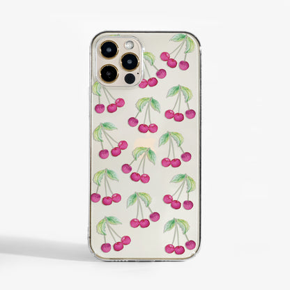 Clear phone case with cherry print — playful, minimal design for stylish everyday protection.