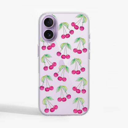 iPhone case with cherry pattern on a clear background