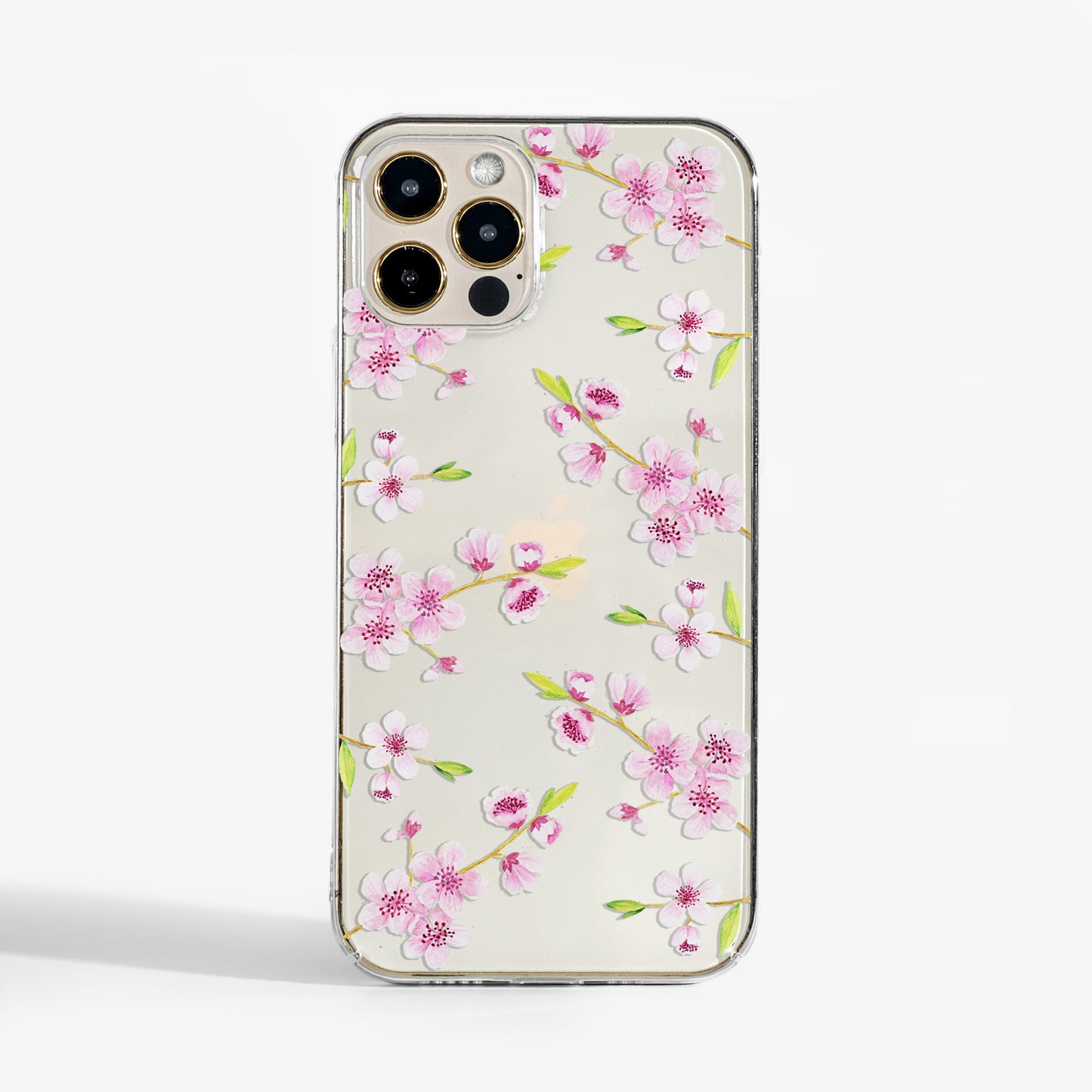 Clear phone case with cherry blossom design — soft floral art print for iPhone, Samsung, and Google Pixel.