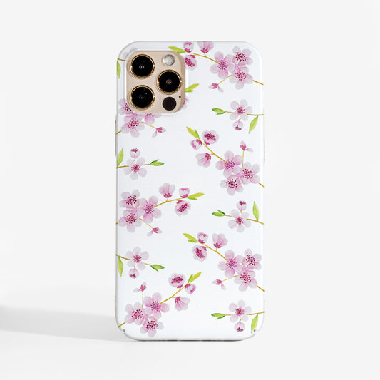 Cherry blossoms designer phone case — soft pink floral artwork on a matte finish protective cover for iPhone, Google Pxel and Samsung