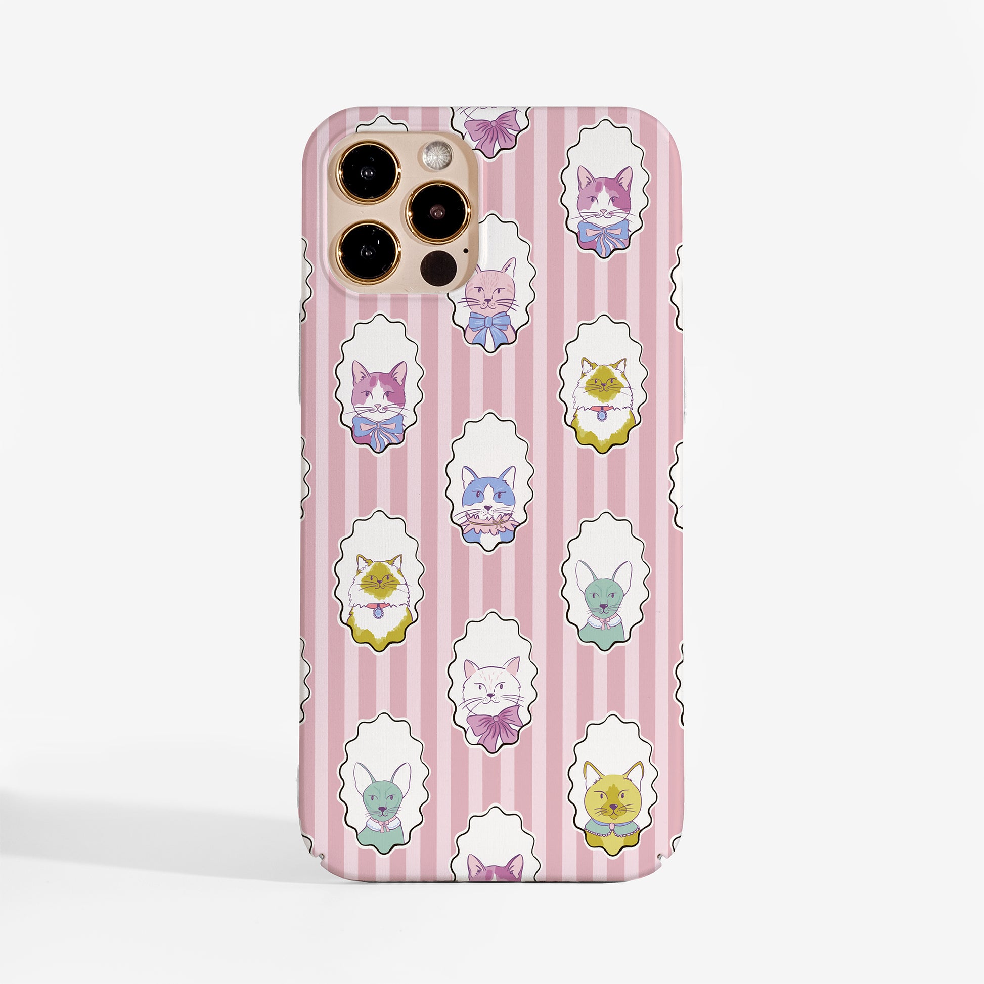 Cute cat phone case featuring stylish hand-drawn cats by Dessi Designs