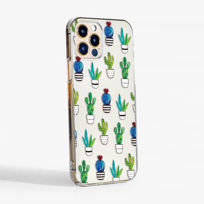 Slim clear cactus phone case showing transparent sides and lightweight design