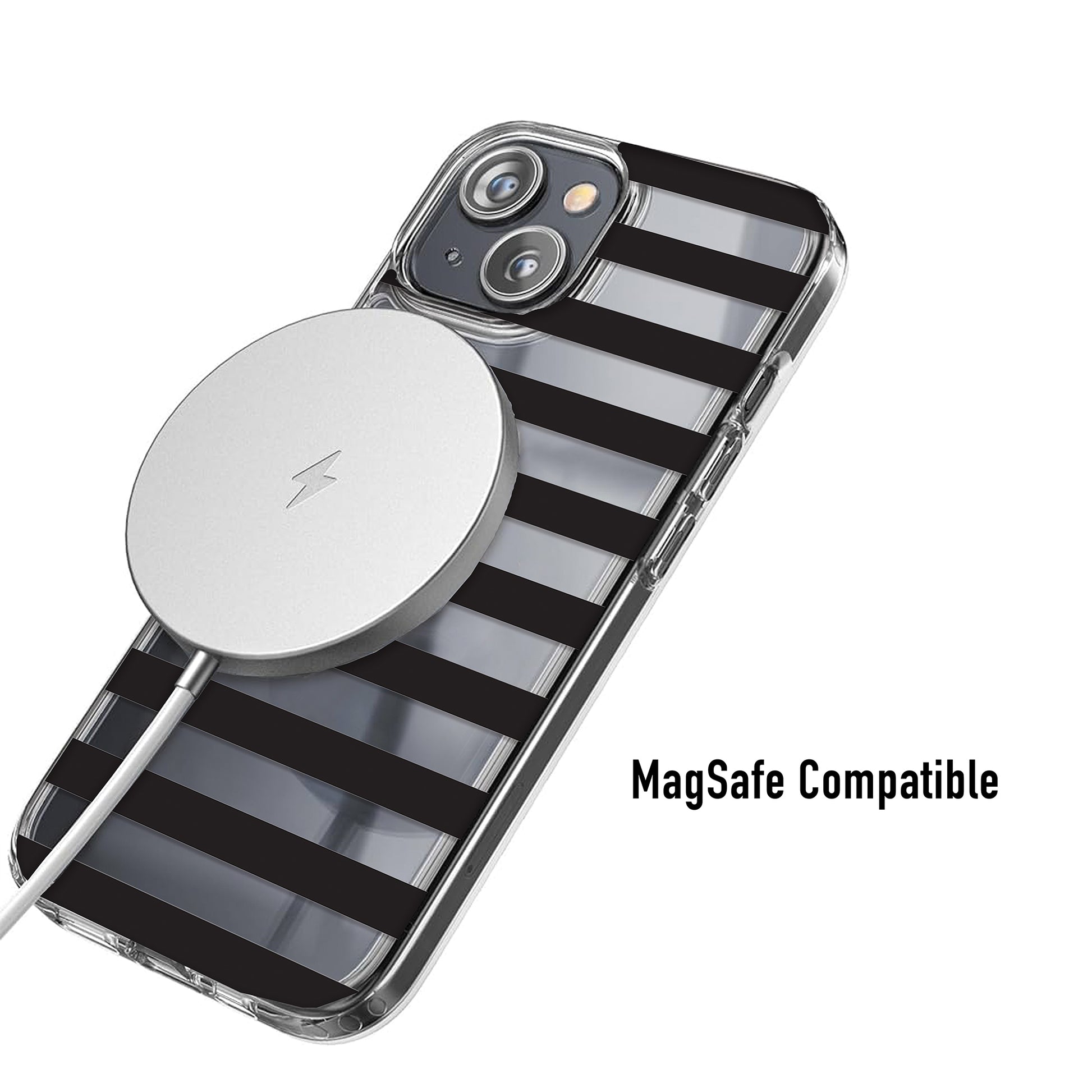 Minimal clear Black Stripe phone case with Magsafe wireless charging