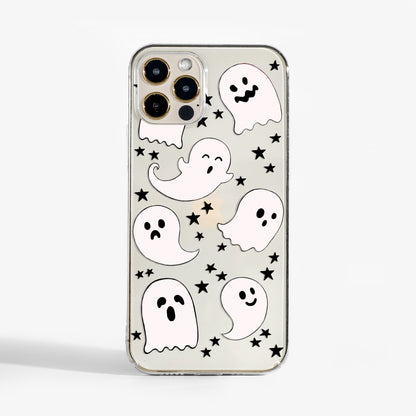 clear Halloween Ghost phone case - cute and protective. Available for iPhone, Samsung, and Google Pixel