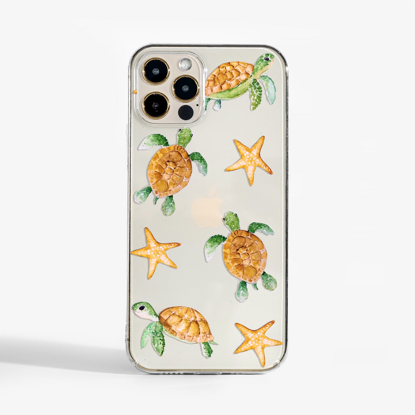 Clear sea turtle phone case with watercolour ocean turtle design on transparent background