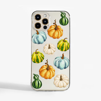 clear Phone case with watercolour pumpkins for iPhone, samsung and google pixel 