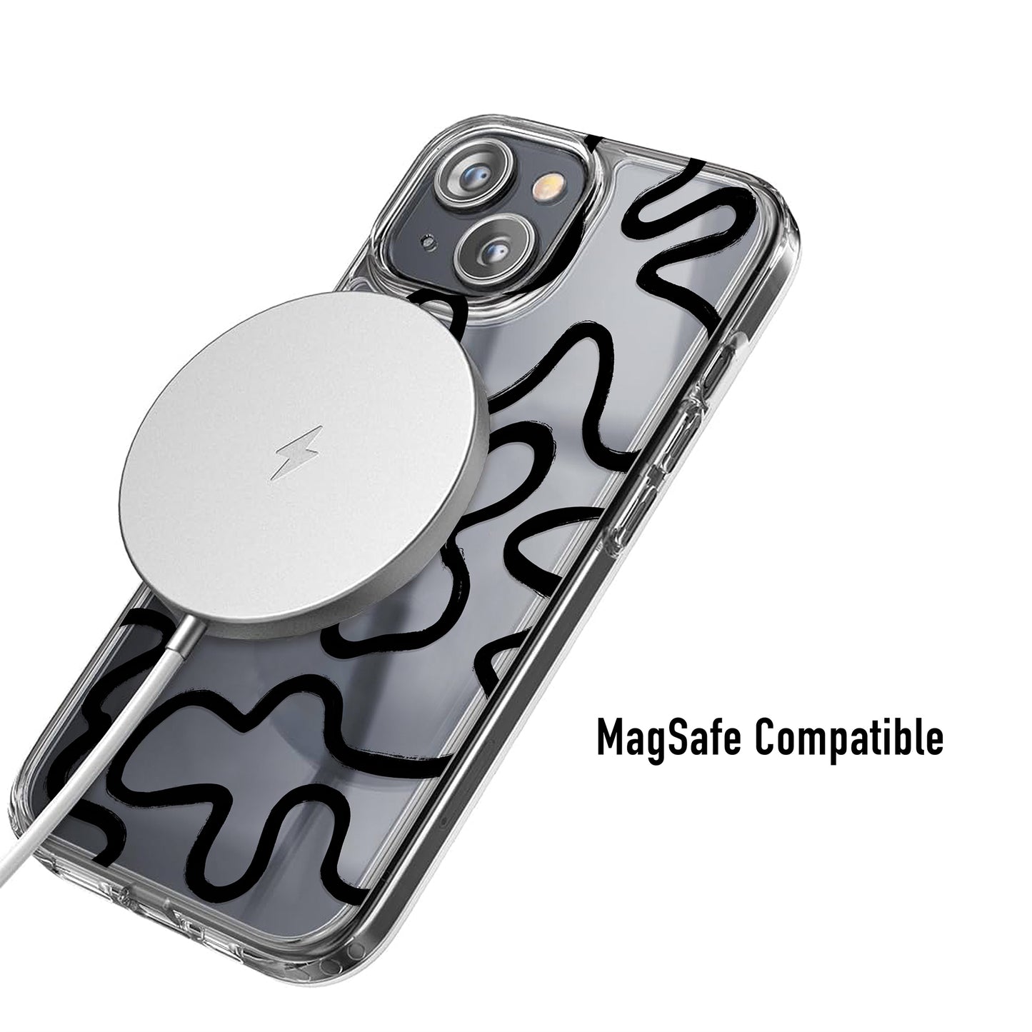 Clear abstract line phone case MagSafe compatible for easy wireless charging