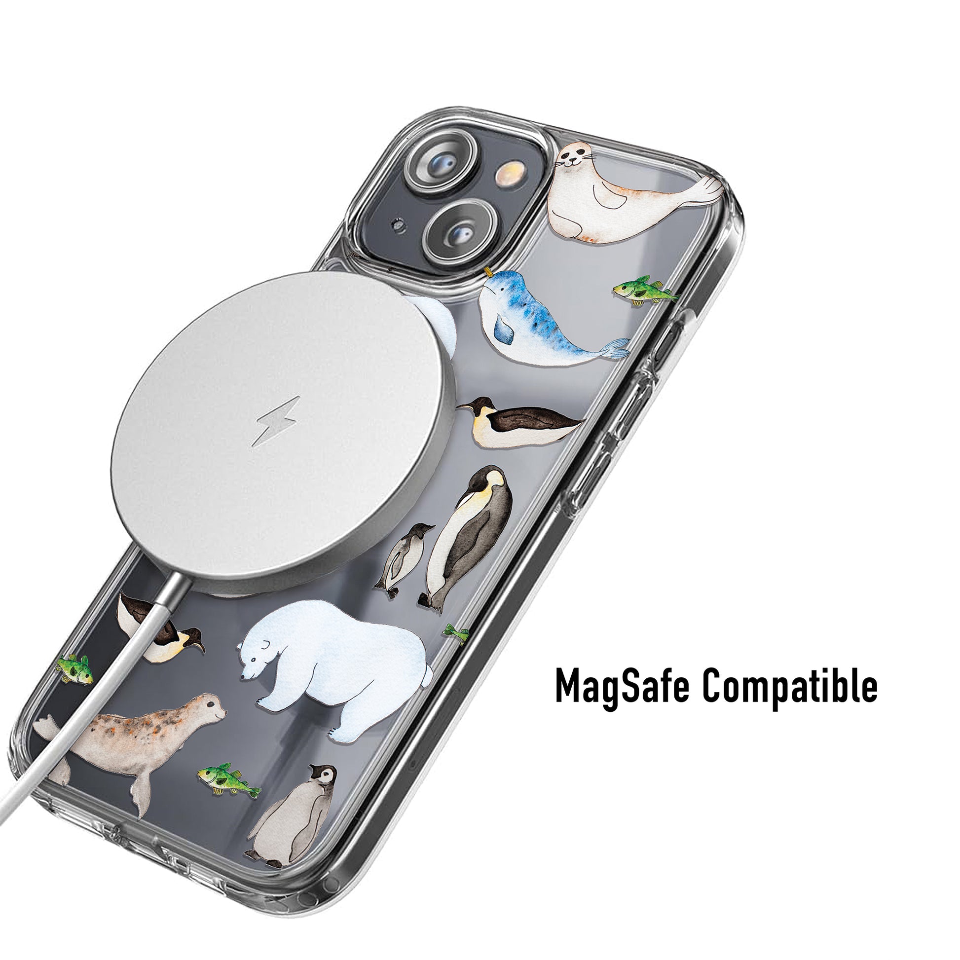 Clear arctic animal phone case MagSafe compatible for easy wireless charging