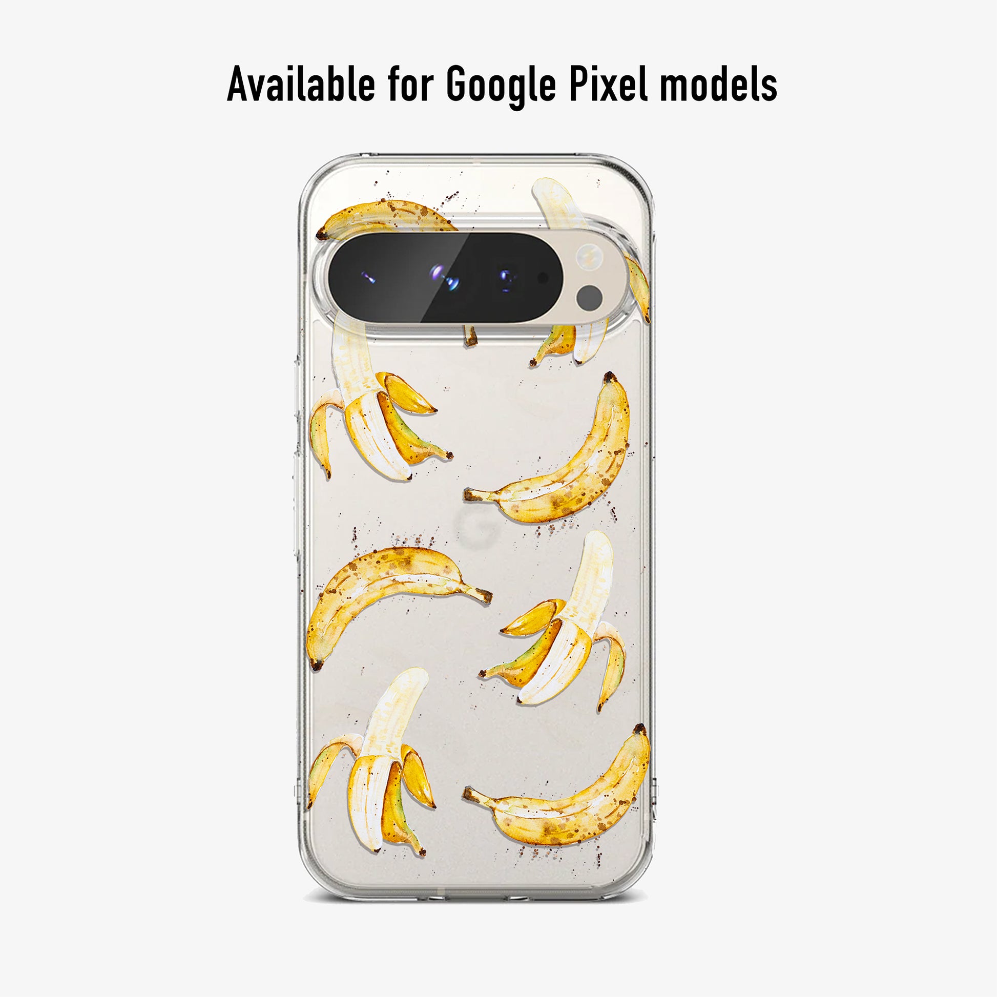 Google Pixel Phone case with banana design on a clear background