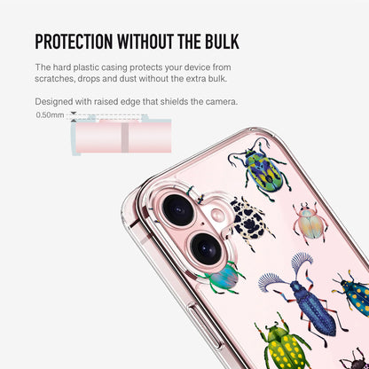 Clear phone case with raised camera edge and insect design