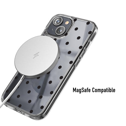 Clear black polka dot phone case MagSafe compatible for wireless charging