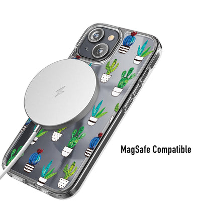 Clear cactus phone case MagSafe compatible for easy wireless charging