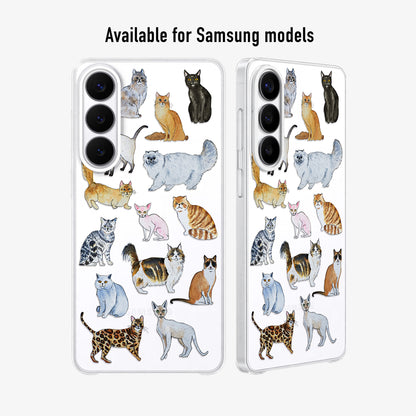 Clear cat phone case with watercolour cat design available for iPhone and Android models
