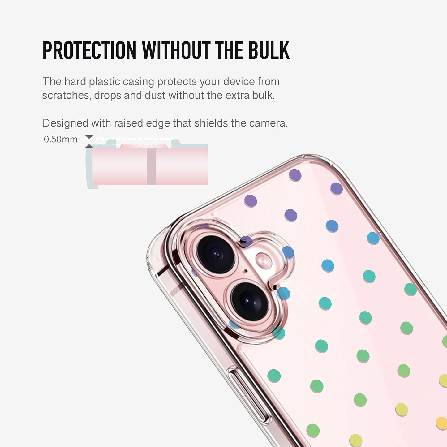 Clear phone case with raised camera protection and slim lightweight design