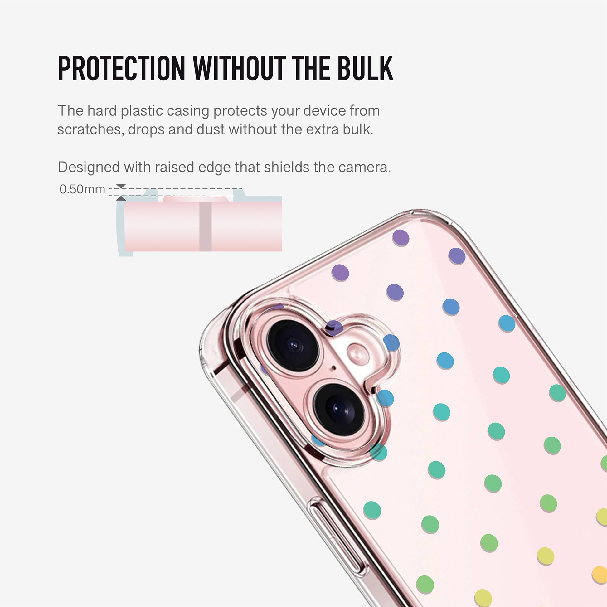 Clear phone case with raised camera protection and slim lightweight design