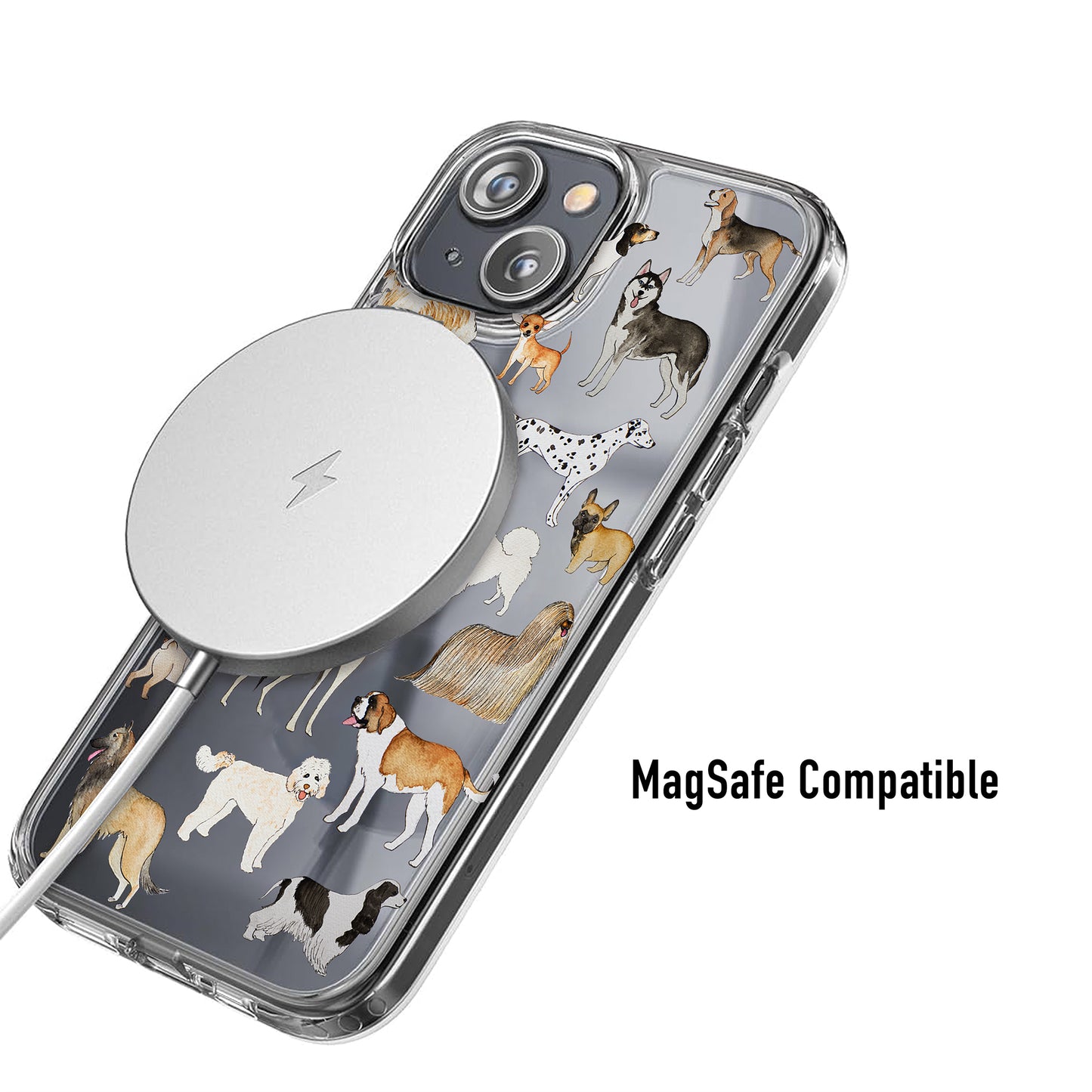 Phone case with dog illustrations and MagSafe compatibility 