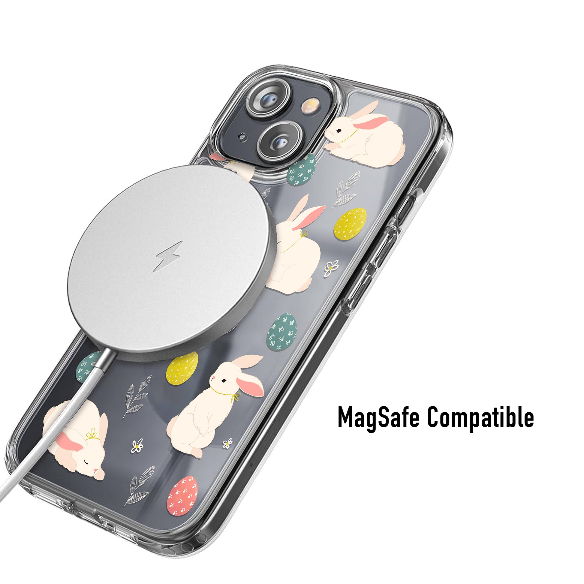 Clear bunny phone case MagSafe compatible for wireless charging