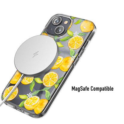 Clear phone case with citruis fruit pattern and agSafe compatibility 