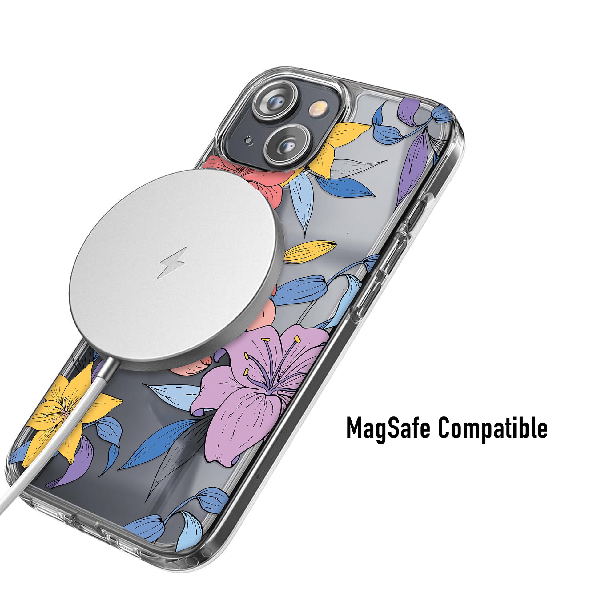 Phone case with floral design and MagSafe compatibility 
