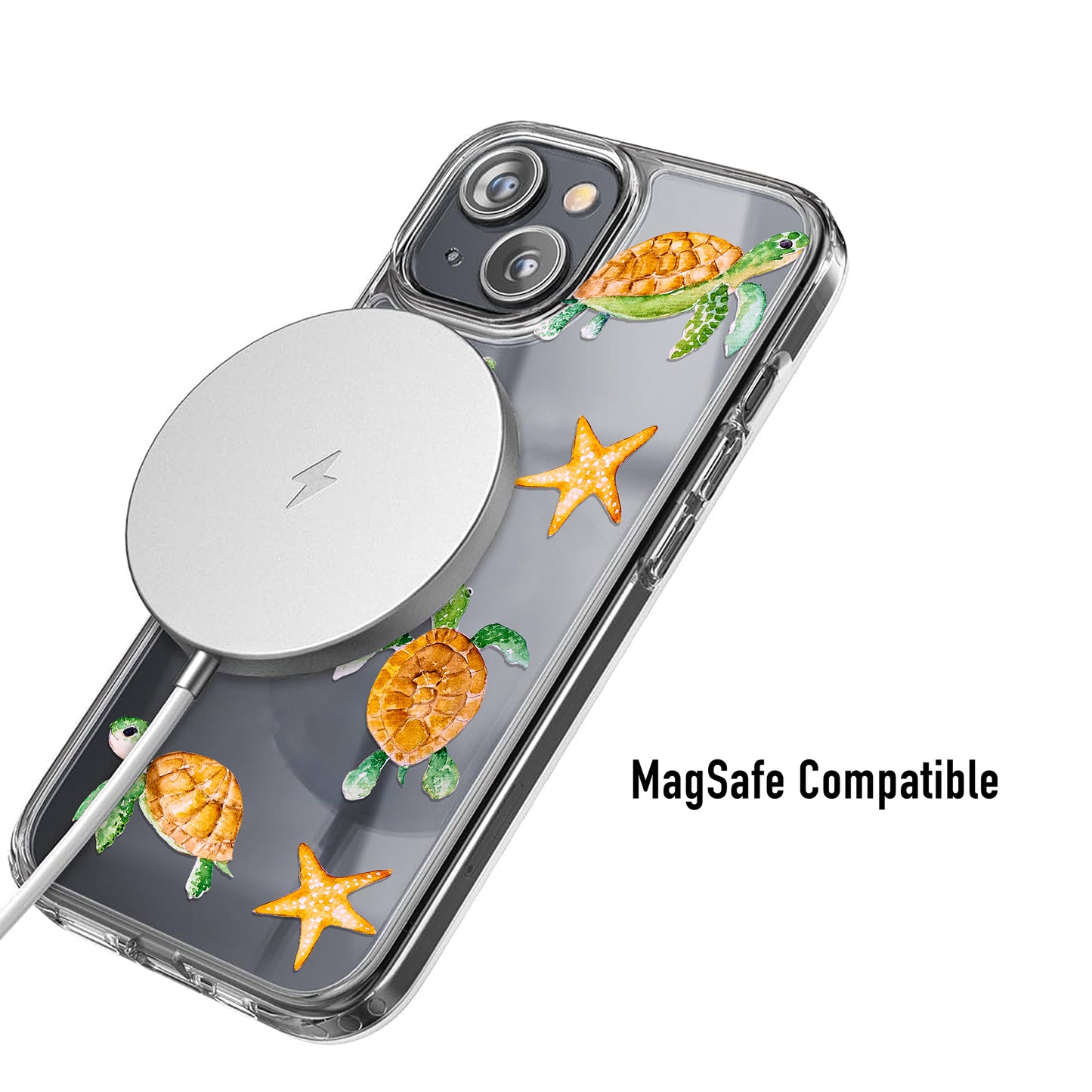 Clear sea turtle phone case MagSafe compatible for easy wireless charging