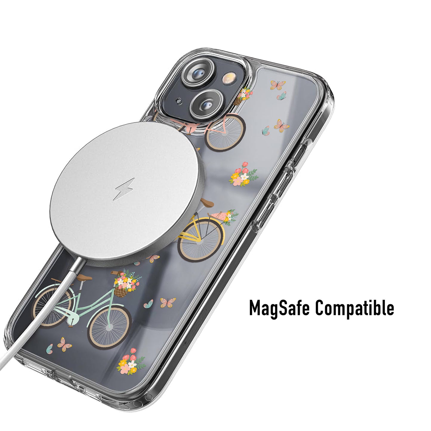 clear phone cse with vintage bike design magsafe compatible