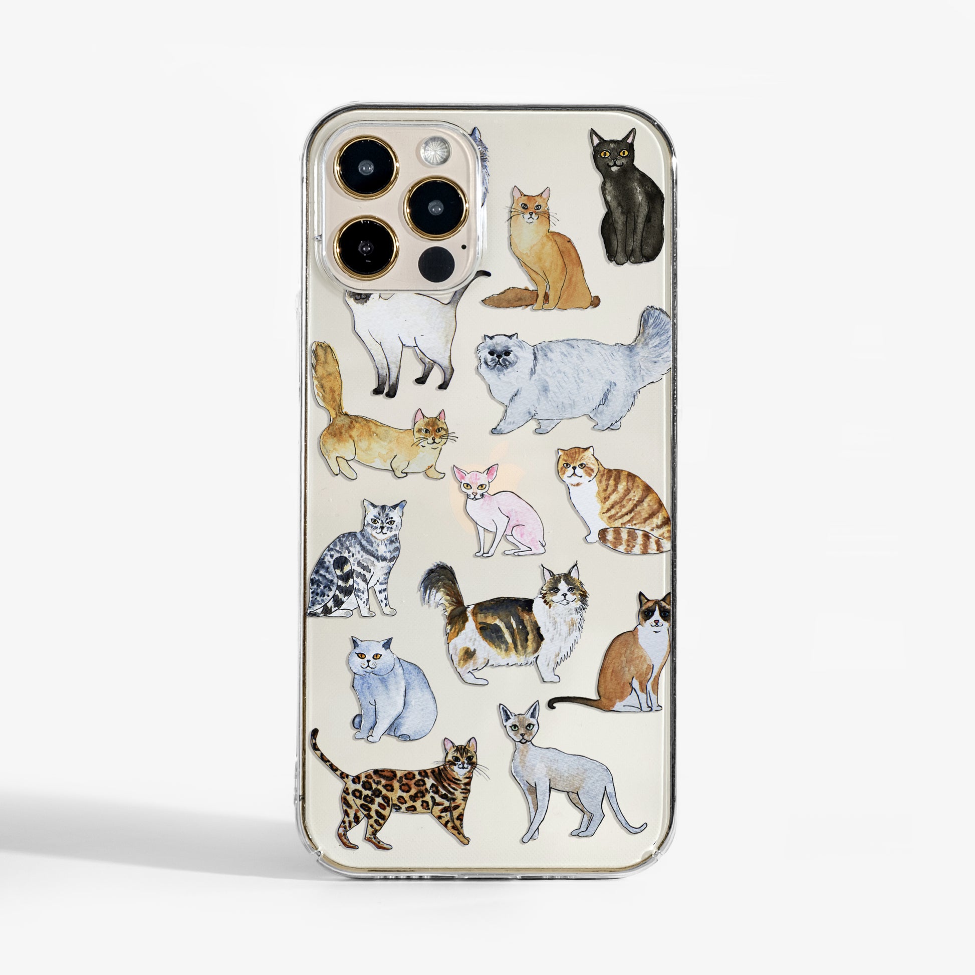 Clear phone case with cat illustrations - perfect for cat lovers